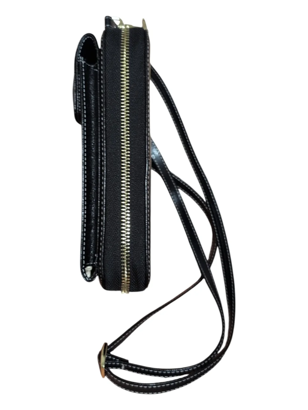 Black Crossbody Wallet with Leaf Charm